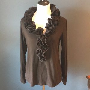 Black ruffled 3/4 sleeve tee